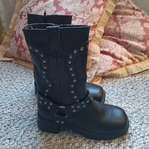 NWT Girls (Big) Steve Madden Black Leather Studded Knee High Boots